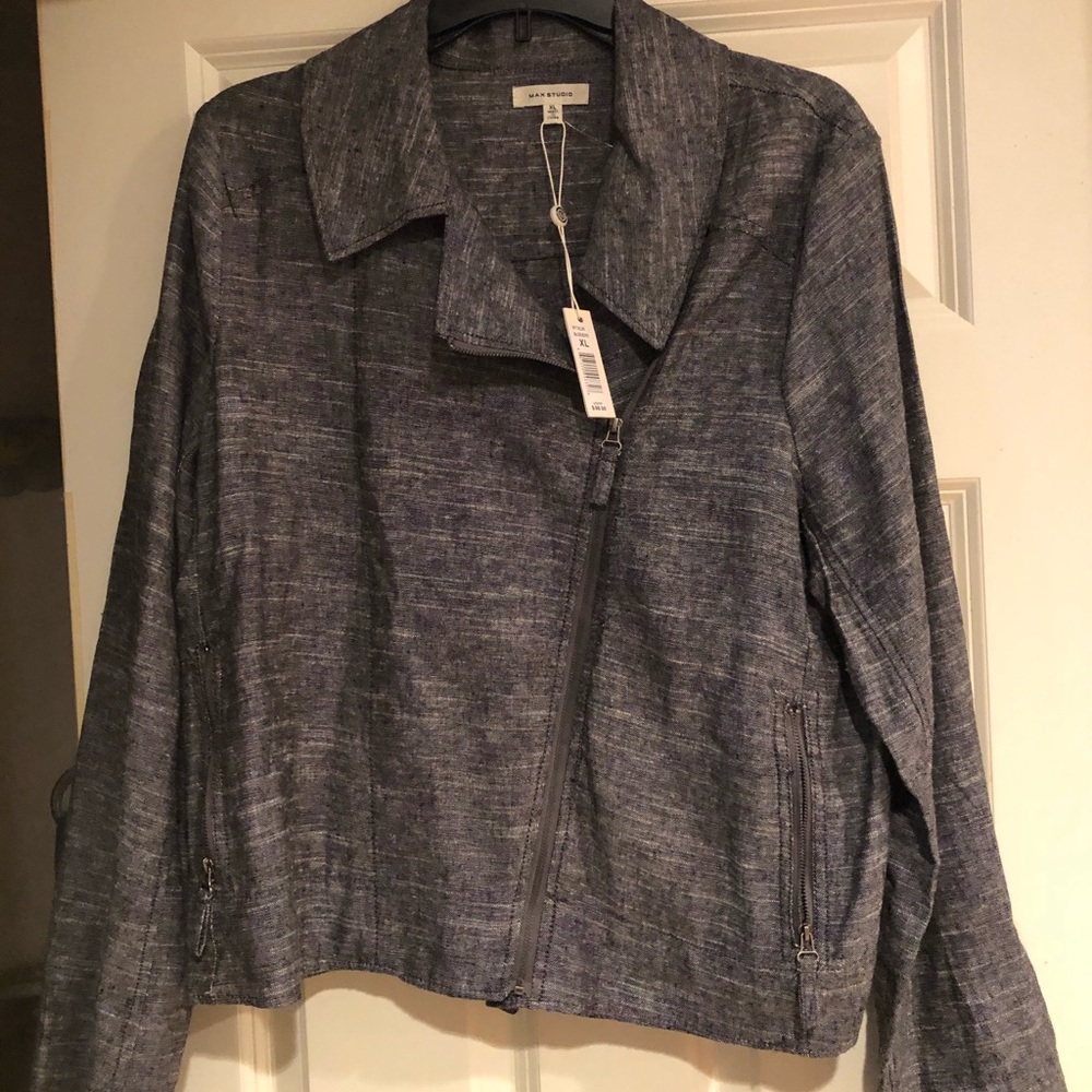 Max Studio, Black/white blend, Linen, Moto jacket